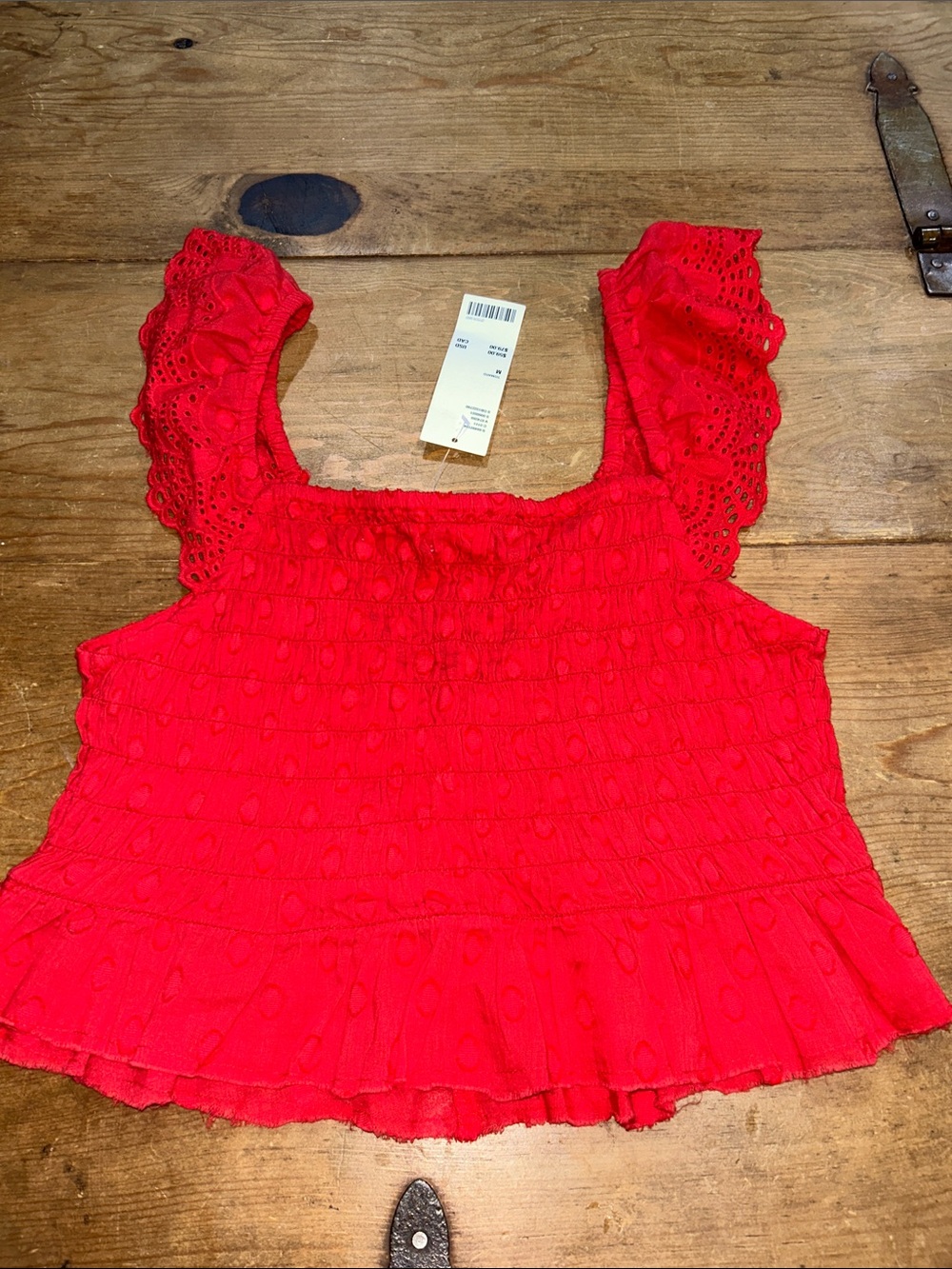 Urban Outfitters Red Ruffled Smocked V-Neck Crop Tank Size Medium - Picture 6 of 10